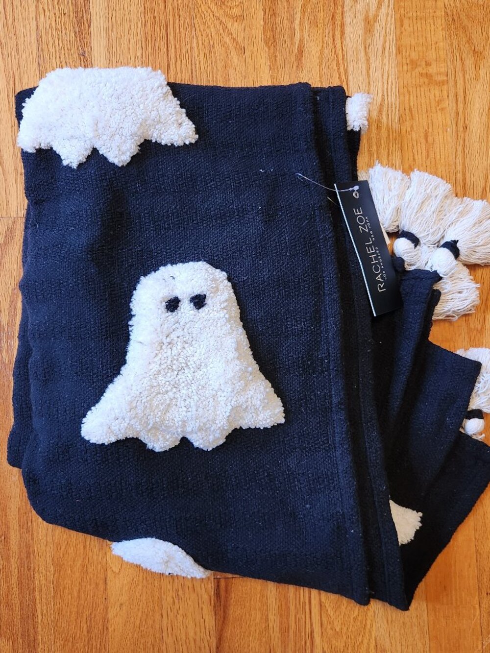 Rachel Zoe Ghost Blanket NEW 50x60 Halloween Decorative Throw Black White 2022